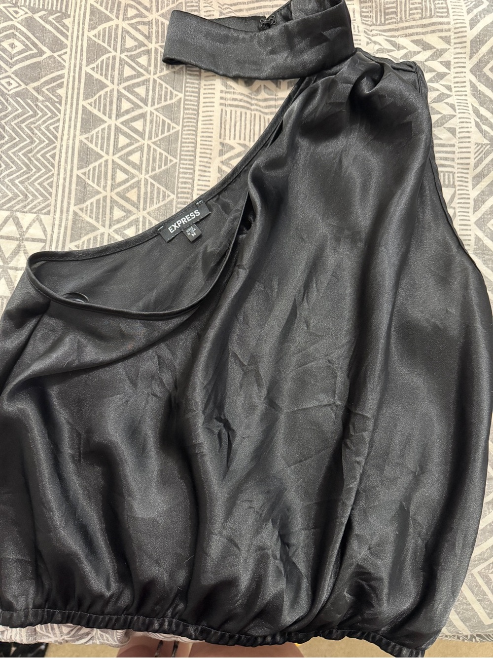Express Black Satin One Shoulder Choker Top Medium Party Cocktail - Picture 5 of 6